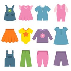 a set of clothes for baby girls in different colors