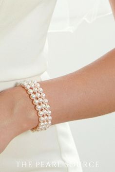 Illuminate her day with this luxurious Triple White Akoya Pearl Bracelet. Hand-picked pearls boasting 'very high' grade luster are beautifully strung together and finished with a sterling silver clasp. The perfect gift for anniversaries, Mother's Day, or just because, this striking bracelet can be personalized with a 14k or diamond clasp upgrde. It's not only a piece of jewelry, it's a statement of elegance that can be worn at any event. Formal White Pearl Bracelets, Formal White Pearl Embellished Bracelets, Formal Pearl White Pearl Chain Bracelet, Formal Pearl White Bracelet With Pearl Chain, Formal Pearl White Pearl Bracelet With Pearl Chain, Formal Pearl White Beaded Bracelets With Pearl Chain, White Akoya Pearl Chain Bracelet, Formal White Beaded Bracelets With Pearl Charm, Formal Pearl Bracelet With Round Beads