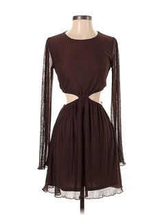 Zara Casual Dress Size: Small Brown Dresses - used. 100% Polyester, Keyhole, Short, Long Sleeve | Zara Casual Dress: Brown Dresses - Used - Size Small Cheap Zara Mini Dress For Fall, Zara Brown Summer Mini Dress, Zara Brown Knee-length Midi Dress, Zara Brown V-neck Maxi Dress, Zara Brown V-neck Mini Dress, Brown V-neck Mini Dress With Ruffle Hem, Brown Dress, Casual Dresses For Women, Casual Dress