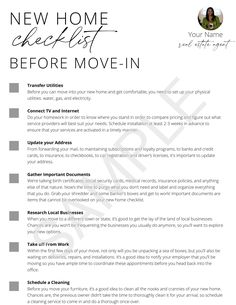 the new home checklist before move - in