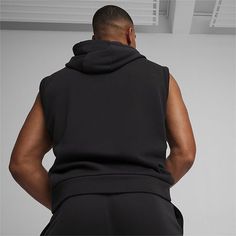 Made with at least 30% recycled material as a step toward a better future. Puma basketball branding drawcords at the hood for adjustability and comfort.Features: Hooded, DrawstringClosure Type: Pullover HeadFit: Regular FitNeckline: Hooded NeckPockets: 2 Front Slip PocketsSleeve Length: SleevelessApparel Length: 29 InchesFiber Content: 66% Cotton, 34% PolyesterFabric Description: KnitCare: Machine WashCountry of Origin: Imported Functional Streetwear Activewear With Kangaroo Pocket, Sportswear Tops With Kangaroo Pocket For Streetwear, Sleeveless Sportswear Hoodie For Streetwear, Athleisure Hoodie With Drawstring For Sports, Sporty Activewear With Adjustable Hood For Streetwear, Casual Activewear With Adjustable Hood For Gym, Sleeveless Black Hoodie In Athleisure Style, Sleeveless Black Athleisure Hoodie, Sportswear Tops With Drawstring For Sports