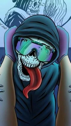 a drawing of a person with their tongue sticking out and wearing a hoodie over his face