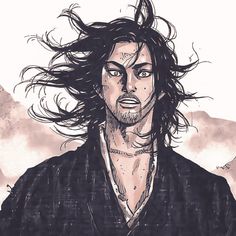 a drawing of a man with long hair