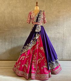 Pink Purple Lehenga, Purple And Pink Lehenga, Hand Embroidery Lehenga Designs, Purple Bridal Lehenga, Indian Wedding Bridal Outfits, Purple Dupatta, Pink Purple Dress