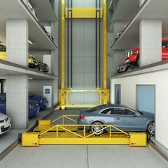 an automated car parking garage with cars in it