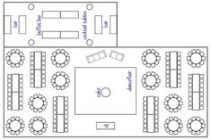 the floor plan for an event with tables and chairs, couches and coffee tables