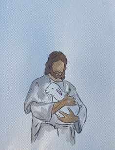 a drawing of jesus holding a baby in his arms