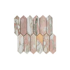 Honed Pickett mosaic pink marble tile in Norwegian Rose, designed for premium interior décor. Virginia Tile Company, Tile With Gold Accents, Blush Tile, Bathrooms 2024, Riad Tile, Rose Marble, Mosaic Marble, Quartz Tiles, Stone Ideas