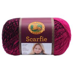 a purple ball of yarn with the label scarrife on it's side