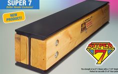 a wooden box with metal rivets on the bottom and an ad for super 7