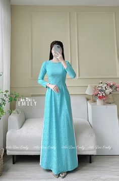 🌸 Material: Lụa gấm Stretchy level: 3/10 🌸 The measurement of this ao dai is in Vietnamese size. American size tends to be bigger for the same size. Please look at the SIZE CHART CAREFULLY before ORDERING. There might have some chalk writings on the fabric, these marks can be washed away. 🌸 No returns or exchanges. Buyer can contact seller about any issues with an order. 🌸 Follow us Facebook/aodaiemily www.aodaiemily.com 💜 Thank you very much💜 Traditional Blue Fitted Ao Dai, Traditional Fitted Blue Ao Dai, Fitted Long Light Blue Dress, Long Blue Ao Dai For Spring, White Long Sleeve Ao Dai For Festive Season, Festive Fitted Blue Ao Dai, Festive White Long Sleeve Ao Dai, Fitted Light Blue Ao Dai For Spring, Traditional Blue Ao Dai For Party