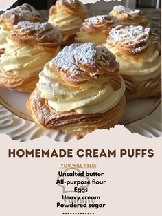 an advertisement for homemade cream puffs on a plate