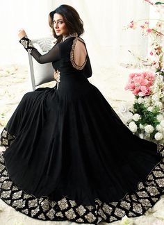 Jennifer Winget Black Georgette Anarkali suit English Dresses, Saree Floral, Kurta Style, Indian Dresses Traditional