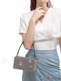 BirdinBag - Sparkling Rhinestone Crossbody Clutch: Elegant Evening Bag for Women and Girls Crossbody Clutch, Word Wrap, Evening Clutch Bag, Evening Clutch, Silver Wedding, Square Bag, Bag For Women, Chain Styles, All Over Print