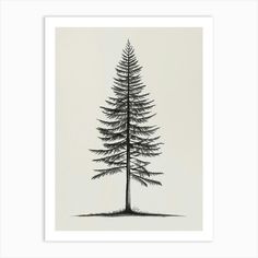 a black and white drawing of a pine tree