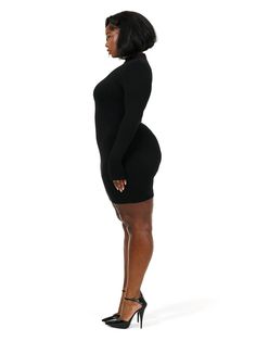 Our iconic mini dress features a mock neckline with long fitted sleeves and hits at your thights. Style with heels, boots or sneakers. Designed with versatility for morning, day and night. Legacy Collection Import 95% Viscose, 5% Spandex Model wears size 1X True to size This dress is double-lined Mock Neckline, Bodycon Mini Dress, Black Fashion, Sleeve Length, Mini Dress, Wardrobe, How To Wear, Black