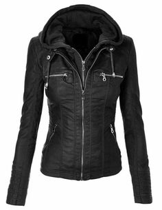 New Women Slim Fit Hooded Black Motorcycle Real Leather Biker Jacket    Product Details - Available In Real Sheepskin Soft Leather Material. -Lining: Polyester.  -Fleece Removable Hood. -Color Available Black -Front Pocket and Inner Pockets. -Hand Made :- Brilliantly Designed, Professionally cut & Premium Stitching throughout as per International Standards. 100% Money Back Guarantee!! Jacket With Hoodie, Faux Leather Motorcycle Jacket, Biker Chic, Real Leather Jacket, Leather Motorcycle Jacket, Biker Jacket, Leather Jackets, Hoodie Jacket, Lany