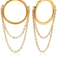 Gold-Plated Stainless Steel Gauged Hoop Earrings With Draped Chain. Brand New In Bag. Never Worn. Heavy Duty Magnetic Closure. 316l Stainless Steel. Hypoallergenic And Nickel Free. Measurements: Gauge: 4mm / 6ga Hoop Diameter: 1 1/2" Length W/Chain: 3 3/8" Gold Round Chain Earrings, Hoop Earrings As Gift, Hoop Chain Earrings For Gift, Chain Hoop Earrings For Gifts, Gold Dangle Hoop Earrings With Chain, Gold Jewelry With Adjustable Small Hoop Chain, Metal Chain Hoop Earrings As Gift, Metal Chain Hoop Earrings For Gift, Gold Small Hoop Jewelry With Adjustable Chain