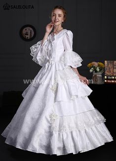 White Renaissance Victorian Era Dress Lace Ruffles Ball Gown     Condition: Brand New   Color:  White   Material: Brocade， Lace   Sleeve Length: Short Sleeve   Dresses Length:Floor-Length   Neckline:  Square Collar   Decoration: Ruffles + Lace + Flower   Package Includes: Dress            Whether you're looking for a Vintage Revolutionary,Regency,Early Victorian,Pioneer Women,Old West,Civil War Era,Polonaise Sets,Victorian Era,Edwardian, Bustle Dresses Clothing or Hi White Floor-length Dress For Debutante Ball, Elegant Prom Gown With Attached Cancan, Elegant Prom Dress With Attached Cancan, Elegant Dress With Attached Cancan For Prom Season, Elegant Gown With Attached Cancan For Prom, Elegant Gown With Attached Cancan For Prom Season, White Lace Ball Gown Dress, White Lace Ball Gown, White Ruffled Gown For Costume Party