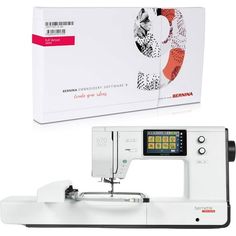 the bernina sewing machine is next to its box