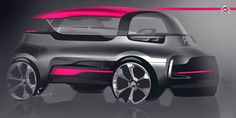 an artistic rendering of a futuristic car with pink stripes