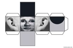 an image of a woman's face and ear cut out into four different shapes