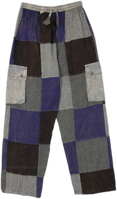 In a very street combination of black, grey, and blue this hippie pants style is loose, comfortable, and bohemian with an array of patchwork. These wide-leg pants come with two low-lying front box pockets which are hippie stylish and also functional for storing small essential items. #tlb #SplitSkirtsPants #Patchwork #Pocket #bohemianfashion #Handmade #Unisex #GypsyPants Patchwork Wide Leg Pants, Black Patchwork Bottoms For Festival, Baggy Wide Leg Cargo Pants With Patchwork, Blue Patchwork Bottoms For Festival, Blue Patchwork Festival Bottoms, Blue Hippie Harem Pants With Pockets, Blue Hippie Pants With Pockets, Bohemian Black Patchwork Bottoms, Baggy Blue Patchwork Pants