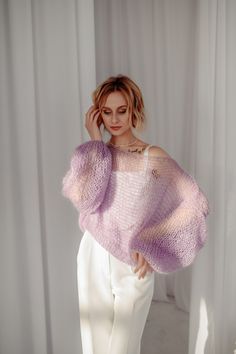 Pullover of Mohair, Mohair Sweater, Mohair Cobweb, Mohair Pullover, Knitted Sweater, Violet Sweater, Made in Ukraine, Lilac Mohair Jumper - Etsy Crochet Mohair Cardigan, Crochet Mohair Sweater, Mohair Crochet Sweater, Mohair Sweater Pattern, Mohair Crochet, Mohair Sweater Knit, Mohair Jumpers, Soft Sweaters, Knitting Patterns Free Sweater