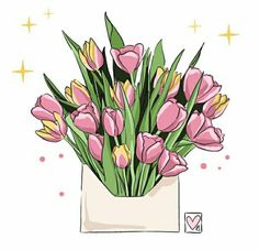 a bouquet of pink tulips in a paper bag