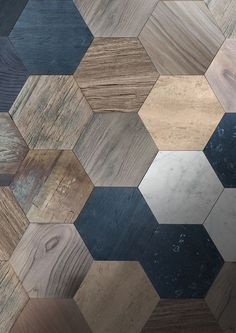 an assortment of wood flooring samples arranged in hexagonal patterns