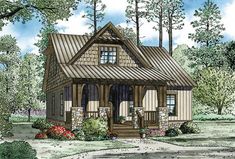 this is an artist's rendering of the small cabin style house plans for families