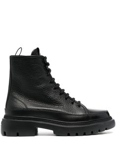 black calf leather rubber lug sole side zip fastening front lace-up fastening round toe branded insole pull-tab at the heel Classic Black Lace-up Boots With Rubber Sole, Luxury Leather Lace-up Combat Boots, Black Leather Lace-up Boots With Rubber Sole, Luxury Masculine Lace-up Boots, Luxury Lace-up Combat Boots With Rubber Sole, Bally Shoes, Lug Sole, Black Leather Boots, All Black Sneakers