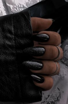 Dark Feminine Nails Almond, The Weeknd Nails, Black Sparkly Nails, Nails Inspiration Black, Nails Looks, Prom Inspiration, Dirty Martini, Personal Aesthetic, Sparkly Nails