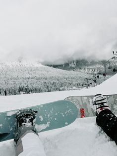 two snowboarders with their feet propped up in the snow