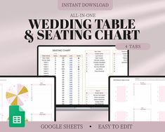 the wedding table and seating chart is displayed on three computer screens