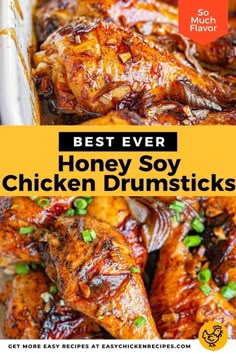 the best ever honey soy chicken drumsticks with text overlay that reads best ever honey soy chicken drumsticks