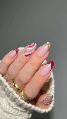 Santa Nails, Candy Cane Nails, Red Christmas Nails, Nagel Tips, Her Nails