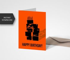 an orange birthday card with the words happy birthday on it