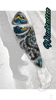 an image of a man's arm with some tattoos on it