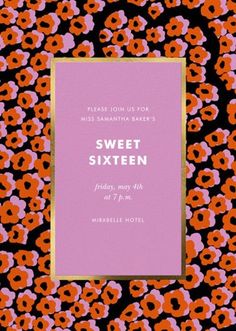 an orange and pink floral pattern with the words sweet sixteen on it