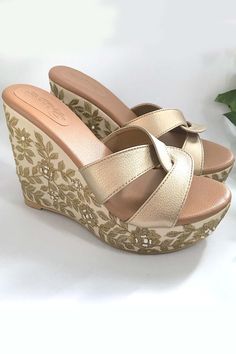 Formal Wedges, Trendy Heels, Wedges Shoes, Floral Cross, Faux Leather Heels, Leather Floral, Cute Heels, Leather Wedges