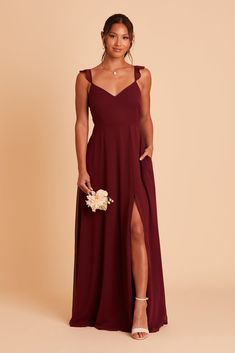 Fall for this airy chiffon bridesmaid dress in Cabernet complete with a bow in the back and flutter cap sleeves. Float down the aisle in this airy bridesmaid dress with flutter-y chiffon sleeves, all wrapped up with a delicate bow in the back. | Cabernet Bridesmaid Dress Chiffon Size Large | Birdy Grey Doris Scoop Neck Bridesmaid Dress, Bridesmaid Dress Chiffon, Birdy Grey, Elegant Bridesmaid Dresses, Column Skirt, Dusty Rose Dress, Bridal Party Dresses, Dress Chiffon, Dress Dusty