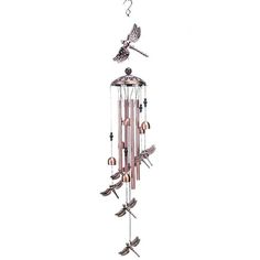 a metal wind chime with birds on it