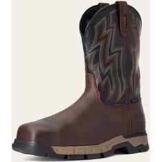 Ariat Men's Rebar Flex Composite Toe Waterproof Western Work Boot - Dark Brown - 10034157This Item Ships FREE! Waterproof for all-weather protection, this work boot boasts the innovation of the lightweight, super-flexible Rebar™ Flex with the flair of Western styling. Made of durable leather it provides a true fit, plus optimal performance, comfort and safety. 4LR™ technology provides lightweight support and stability DRYShield™ waterproof construction keeps you dry in wet environments Removable Western Work, Hard Working Man, Quality Work, Medium Brown, Online Sales, Brown Boots, Work Boots, Dark Brown, New Product