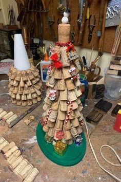 a christmas tree made out of wine corks