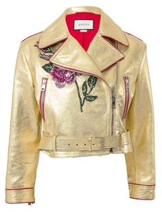 Gucci Gold Leather Short Biker Jacket Short Biker, Beige Leather Jacket, Short Cuir, Gucci Collection, Short Leather Jacket, Cl Fashion, Rider Jacket, Gucci Jacket, Jacket Beige