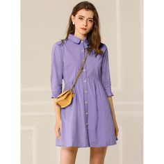 Designed with the shirt style, this dress makes weekend dressing simple with its relaxed fit shape. With the bright color, this piece is styled with a button-through design and finished with the tie detailing on the sleeves for a touch of femininity. Framed with a collar neckline and contemporary cropped sleeves, the waistline flows out into a lightly pleated flared skirt for a feminine finish that wears well with anything from sandals to trainers. Spring Collared Shirt Dress With Roll-up Sleeves, Casual Collared Shirt Dress In Solid Color, Casual Collared Solid Color Shirt Dress, Casual Cotton Shirt Dress In Solid Color, Casual Solid Shirt Dress For Daywear, Spring Shirt Dress With Placket, Casual Spring Shirt Dress In Solid Color, Summer Collared Shirt Dress In Solid Color, Spring Button-up Shirt Dress With Pockets