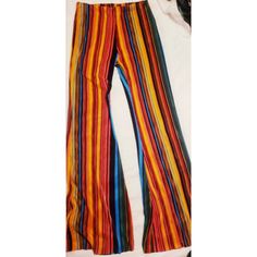 Get Fit! Multi Color Wide Leg Pants Size L Pant Length Waist To Hem Is 45in Long. Waist Is 15" Flat, Hip 20" Flat, And Inseam Approx 36" Multicolor Flare Pants For Summer, Multicolor Flare Summer Pants, Trendy Multicolor Full Length Bottoms, Multicolor Full Length Pants, Trendy Multicolor Flare Pants, Multicolor High-waisted Pants For Fall, Fitted Wide Leg Multicolor Pants, Stretch Multicolor Wide Leg Pants, Multicolor Stretch Wide Leg Pants