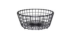 a black wire basket on a white background