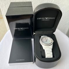 Nwt. Never Worn. Still Has Manufacturer Plastic On Band And Face Of Watch. Needs New Battery Modern White Diamond Watch For Formal Occasions, White Jewelry Watch With Diamond Hour Markers, Luxury White Jewelry And Watches With Round Dial, Timeless White Jewelry And Watches With Diamond Hour Markers, Classic White Diamond Analog Watch, Designer White Quartz Watch, Luxury White Jewelry And Watches With Diamond Hour Markers, Elegant Formal Diamond Watch With Original Box, Designer White Diamond Watch For Formal Occasions